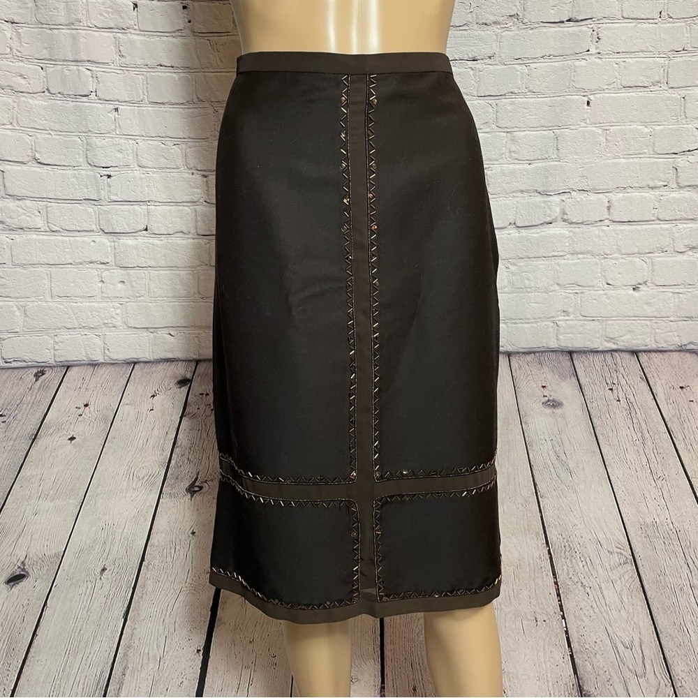 NWT New $260 Magaschoni Wool Silk Beaded Mahogany Skirt Size 12